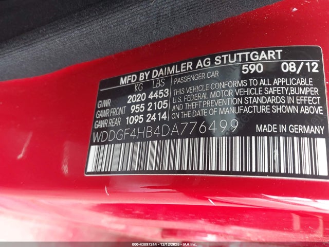 2013 Mercedes-benz C 250 Sport მანქანა იყიდება აუქციონზე, vin: WDDGF4HB4DA776499, აუქციონის ნომერი: 43897244