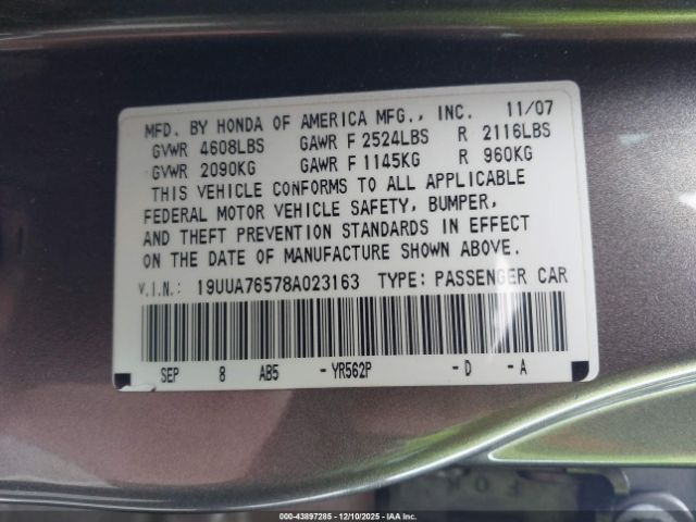 2008 ACURA TL 19UUA76578A023163 Photo 8