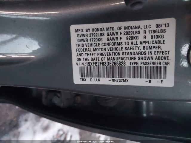 Продажа на аукционе авто 2013 Honda Civic Ex, vin: 19XFB2F83DE265828, номер лота: 43897296