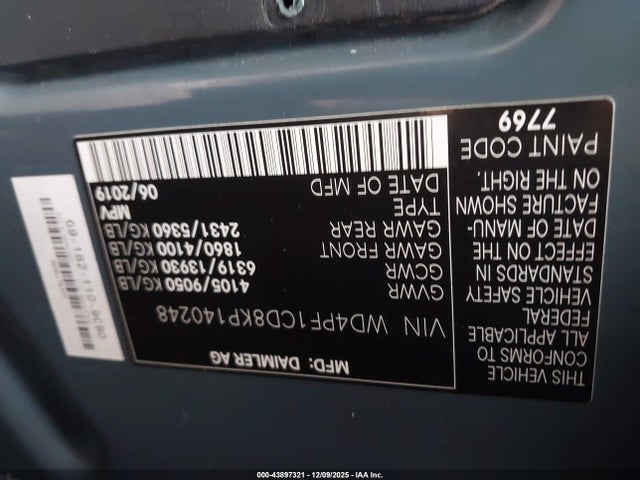 2019 MERCEDES-BENZ SPRINTER 2500 WD4PF1CD8KP140248 Photo 8