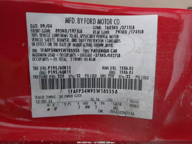 2005 FORD FOCUS 1FAFP34N95W185558 Photo 8