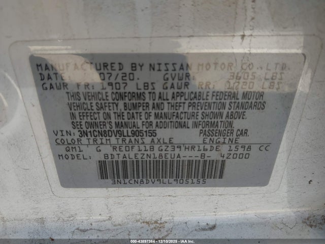 Nissan Versa 2020 3N1CN8DV9LL905155 Image 9