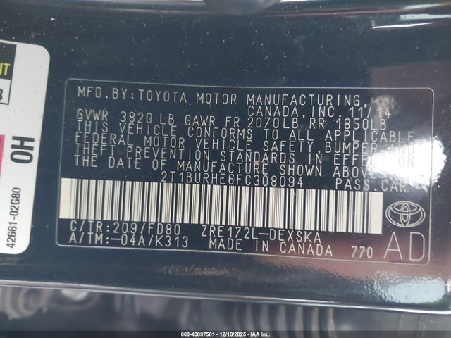 2T1BURHE6FC308094 Toyota Corolla S Plus
