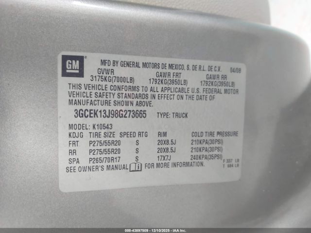 2008 CHEVROLET SILVERADO 1500 3GCEK13J98G273665 Photo 8