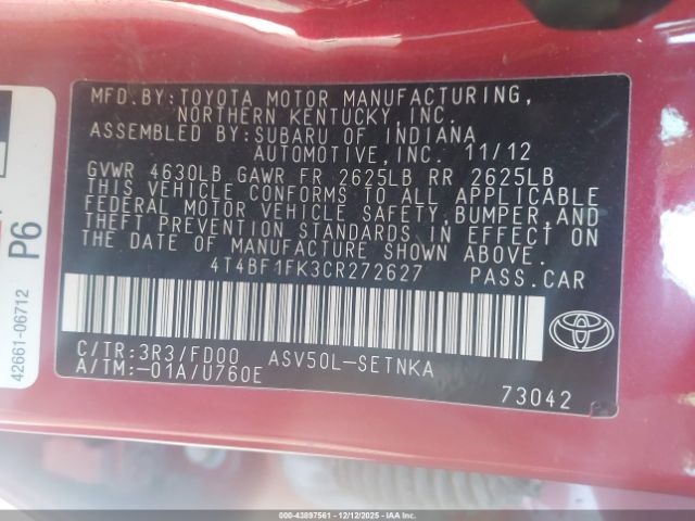 2012 TOYOTA CAMRY 4T4BF1FK3CR272627 Photo 8