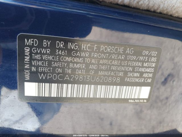 2003 PORSCHE BOXSTER WP0CA29813U620898 Photo 8