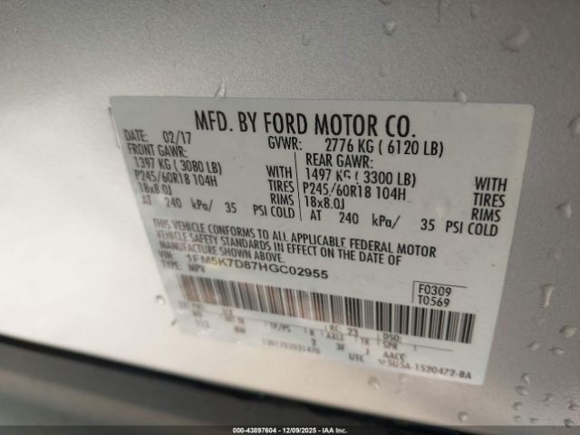 2017 FORD EXPLORER 1FM5K7D87HGC02955 Photo 8