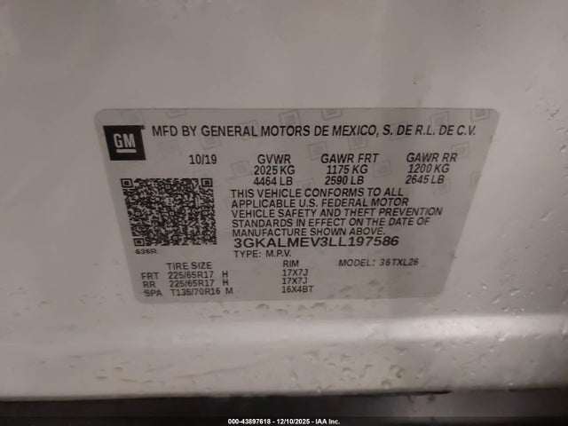 3GKALMEV3LL197586 GMC Terrain Fwd Sle