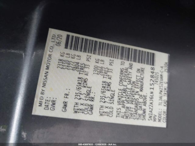 2020 NISSAN MURANO 5N1AZ2AJ6LN152848 Photo 8