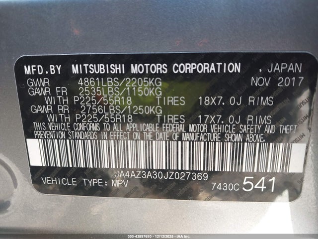 2018 MITSUBISHI OUTLANDER JA4AZ3A30JZ027369 Photo 8