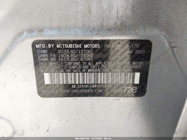 2021 MITSUBISHI MIRAGE ML32AUHJ0MH005672 Photo 8