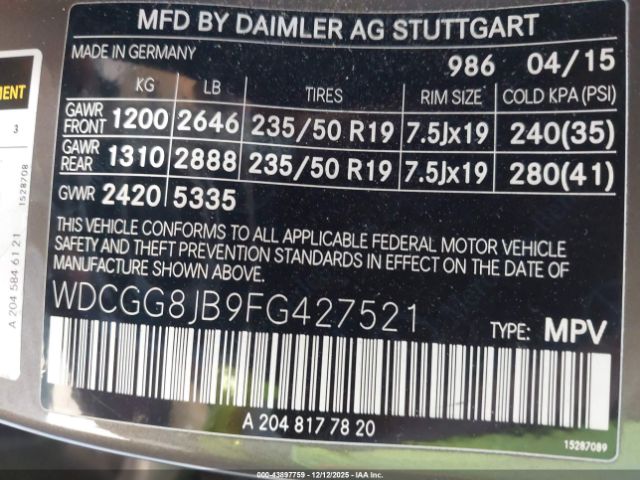 2015 MERCEDES-BENZ GLK 350 WDCGG8JB9FG427521 Photo 8