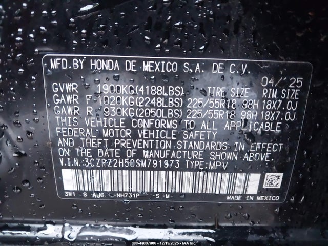 2025 HONDA HR-V 3CZRZ2H50SM791973 Photo 8
