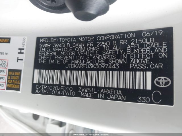 2019 TOYOTA PRIUS JTDKARFU3K3097443 Photo 8