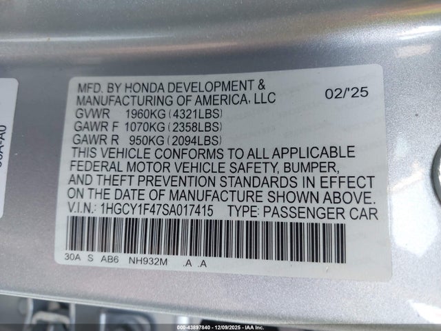 1HGCY1F47SA017415 Honda ACCORD SE