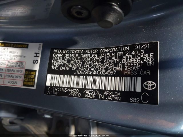2021 TOYOTA COROLLA JTDEAMDE4MJ024057 Photo 8