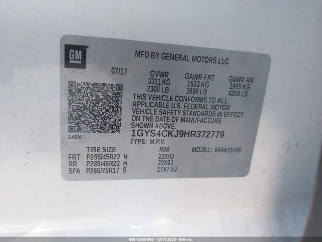 Aukcja sprzedaży 2017 Cadillac Escalade Premium Luxury, vin: 1GYS4CKJ9HR372779, numer aukcji: 43897945