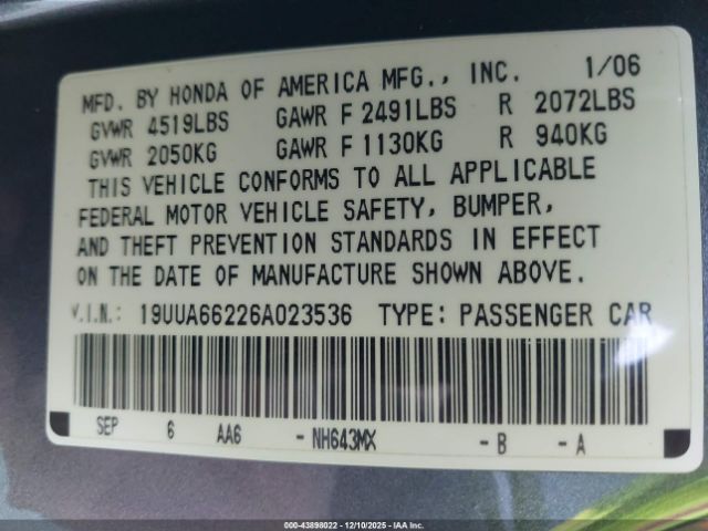 2006 ACURA TL 19UUA66226A023536 Photo 8