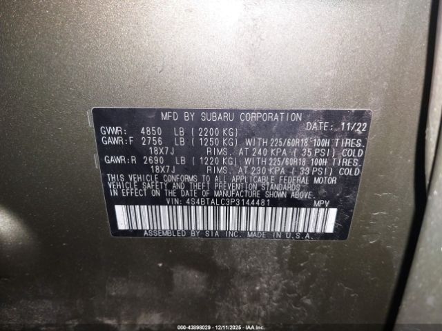 2023 SUBARU OUTBACK 4S4BTALC3P3144481 Photo 8