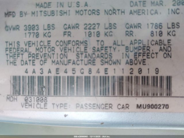 2004 MITSUBISHI ECLIPSE SPYDER 4A3AE45G84E112019 Photo 8