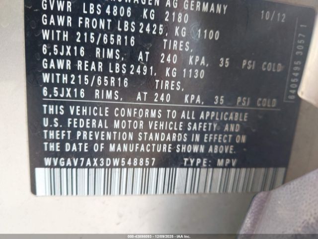 2013 VOLKSWAGEN TIGUAN WVGAV7AX3DW548857 Photo 8