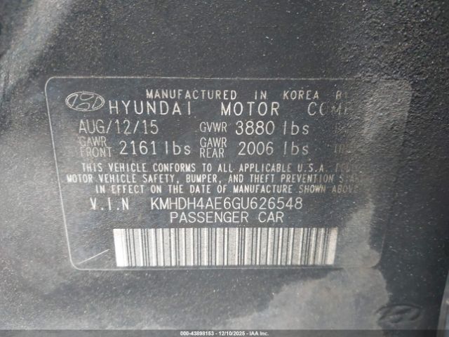 2016 HYUNDAI ELANTRA KMHDH4AE6GU626548 Photo 8