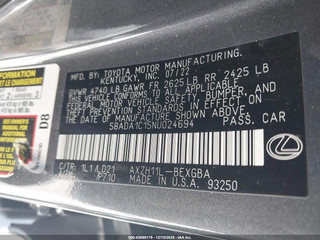 2022 LEXUS ES 300H 58ADA1C15NU024694 Photo 8