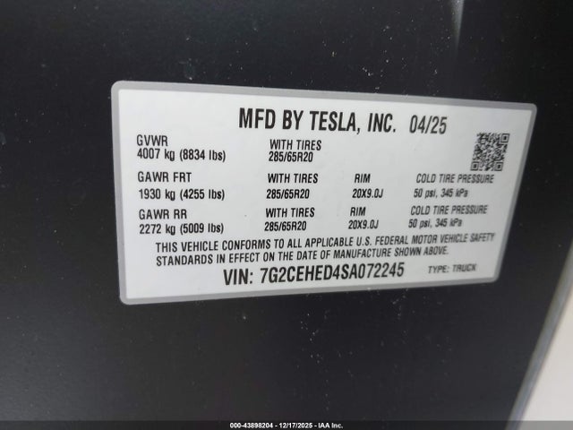 2025 TESLA CYBERTRUCK 7G2CEHED4SA072245 Photo 8