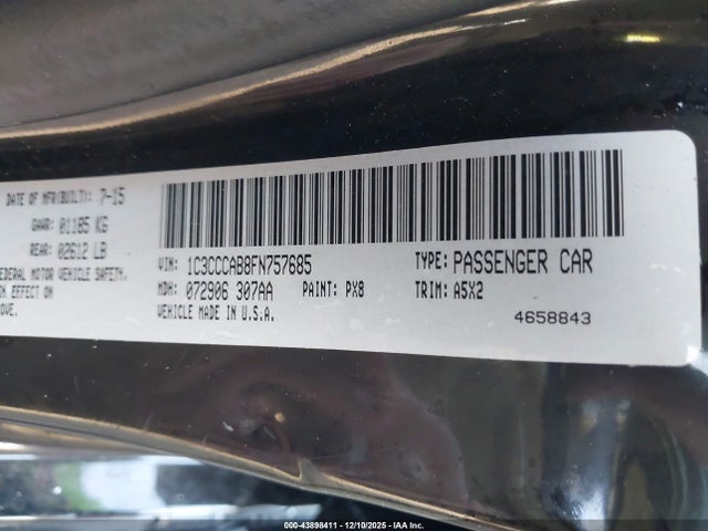 Aukcja sprzedaży 2015 Chrysler 200 Limited, vin: 1C3CCCAB8FN757685, numer aukcji: 43898411