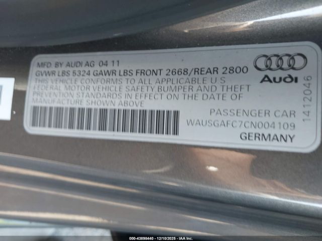 2012 AUDI A7 WAUSGAFC7CN004109 Photo 8