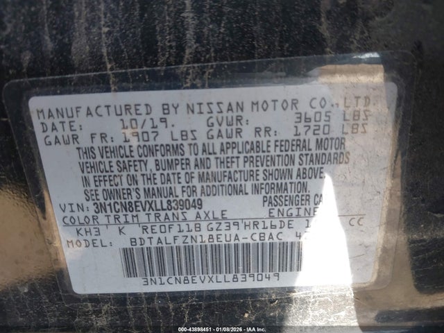 Nissan Versa Sv Xtronic Cvt 2020 3N1CN8EVXLL839049 Image 9