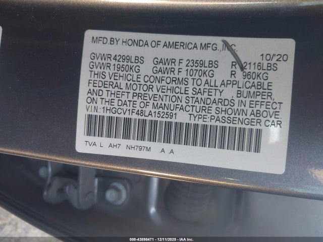 1HGCV1F48LA152591 Honda ACCORD EX