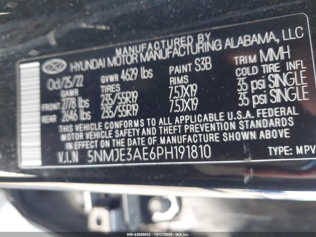 5NMJE3AE6PH191810 Hyundai Tucson Limited