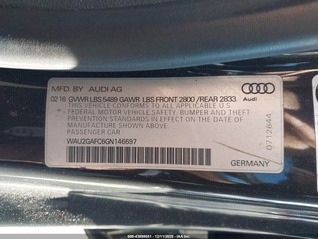 Aukcja sprzedaży 2016 Audi A7 3.0t Premium Plus, vin: WAU2GAFC6GN146697, numer aukcji: 43898551