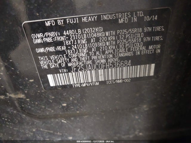 43898592 :رقم المزاد ، JF2SJAUC0FH536684 vin ، 2015 Subaru Forester 2.5i Touring مزاد بيع