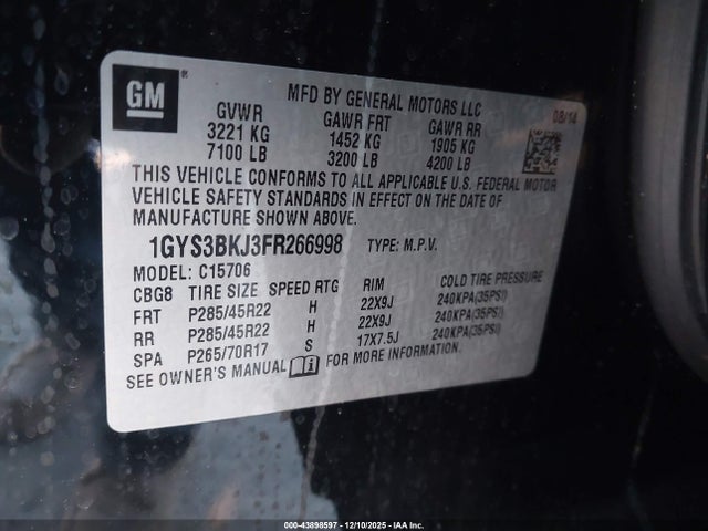 2015 CADILLAC ESCALADE 1GYS3BKJ3FR266998 Photo 8