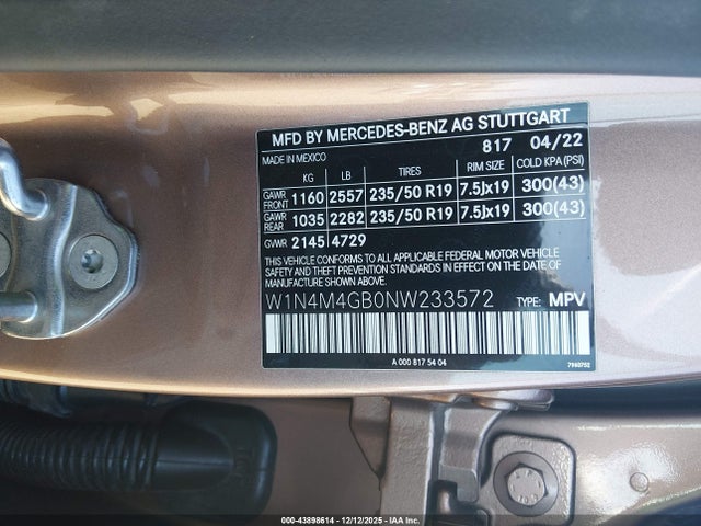 W1N4M4GB0NW233572 Mercedes-Benz GLB 250