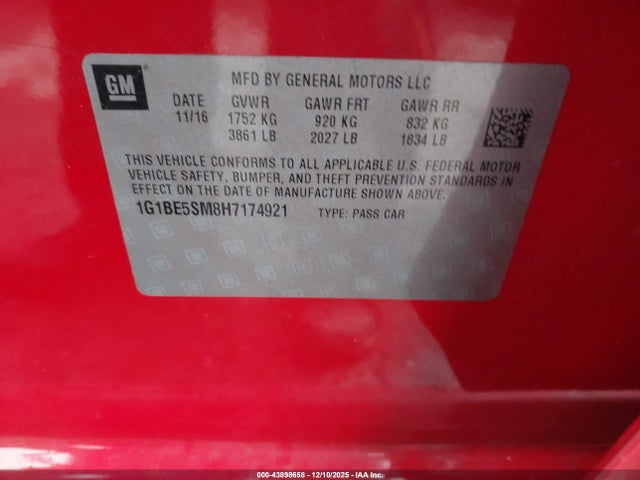 1G1BE5SM8H7174921 Chevrolet Cruze Lt Auto