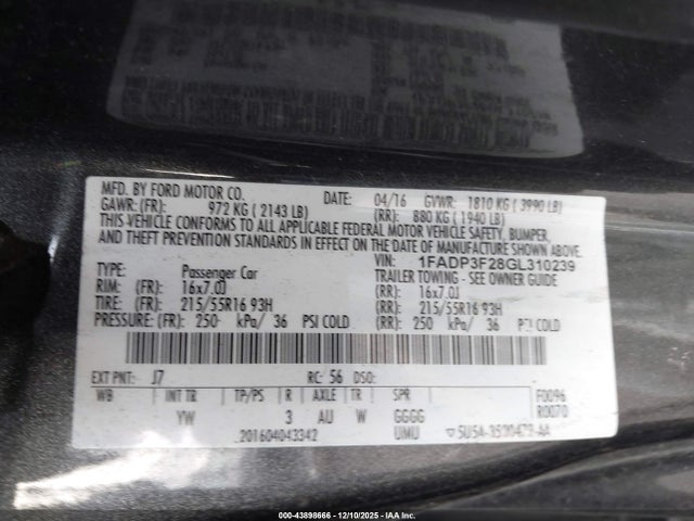 Ford FOCUS SE 2016 1FADP3F28GL310239 Image 9