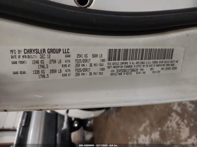 Продажа на аукционе авто 2013 Dodge Journey Sxt, vin: 3C4PDDBG1DT586639, номер лота: 43898669