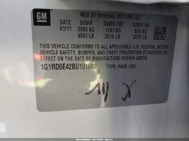 Продаж на аукціоні авто 2011 Chevrolet Volt, vin: 1G1RD6E42BU101040, номер лоту: 43898688