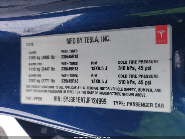 2018 TESLA MODEL 3 5YJ3E1EA7JF124999 Photo 8