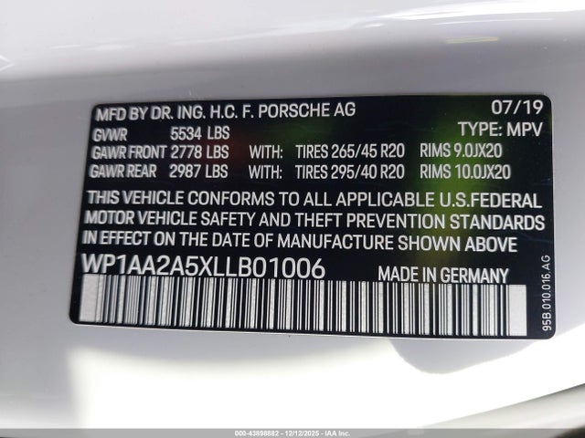Porsche Macan 2020 WP1AA2A5XLLB01006 Image 9