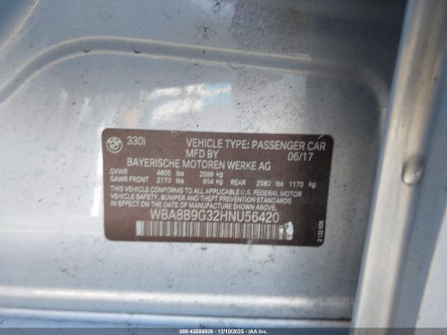 2017 BMW 330I WBA8B9G32HNU56420 Photo 8