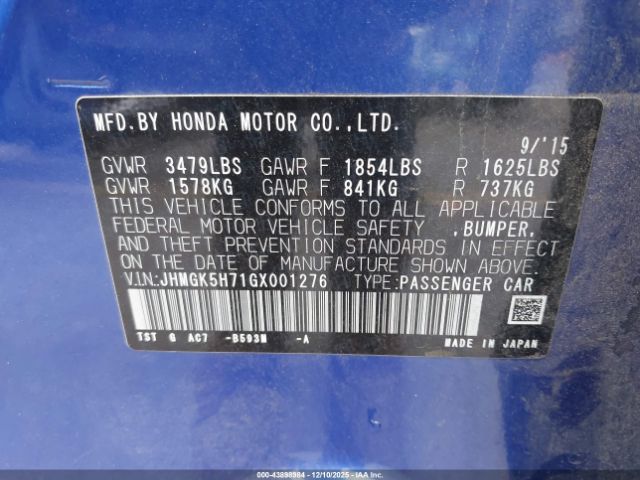 2016 HONDA FIT JHMGK5H71GX001276 Photo 8
