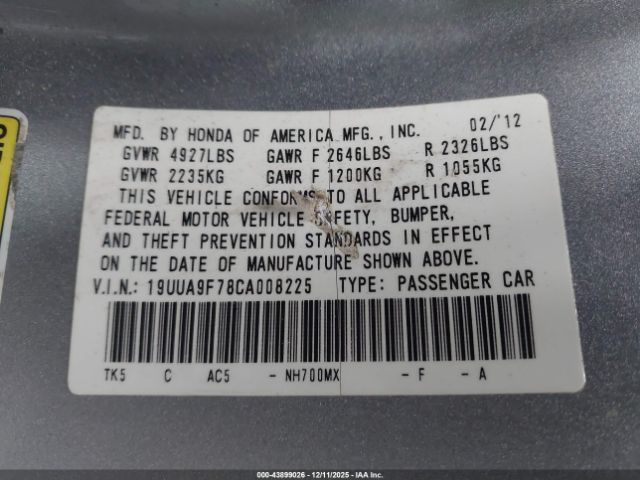 2012 ACURA TL 19UUA9F78CA008225 Photo 8