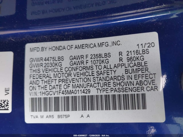 1HGCV1F45MA011429 Honda Accord Sport Special Edition