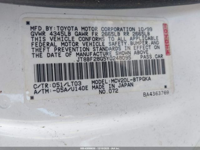 2000 LEXUS ES 300 JT8BF28G5Y0248095 Photo 8