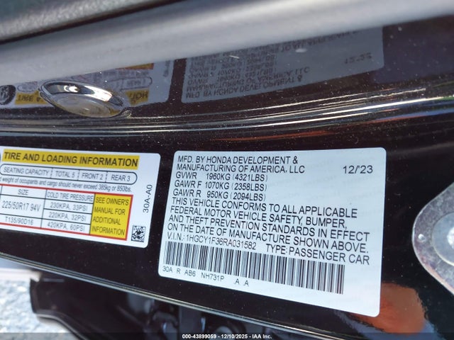 1HGCY1F36RA031582 Honda ACCORD EX