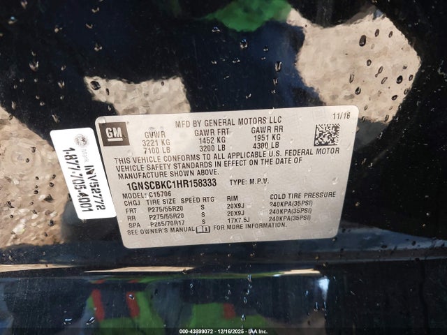 1GNSCBKC1HR158333 Chevrolet Tahoe Lt